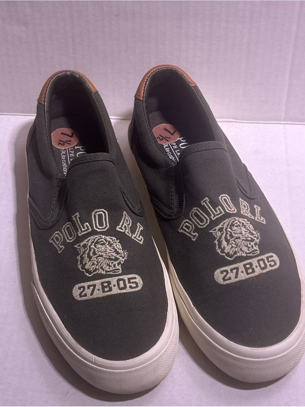 Polo Ralph Lauren Thompson Canvas Slip-On Tiger Loafers Olive Green